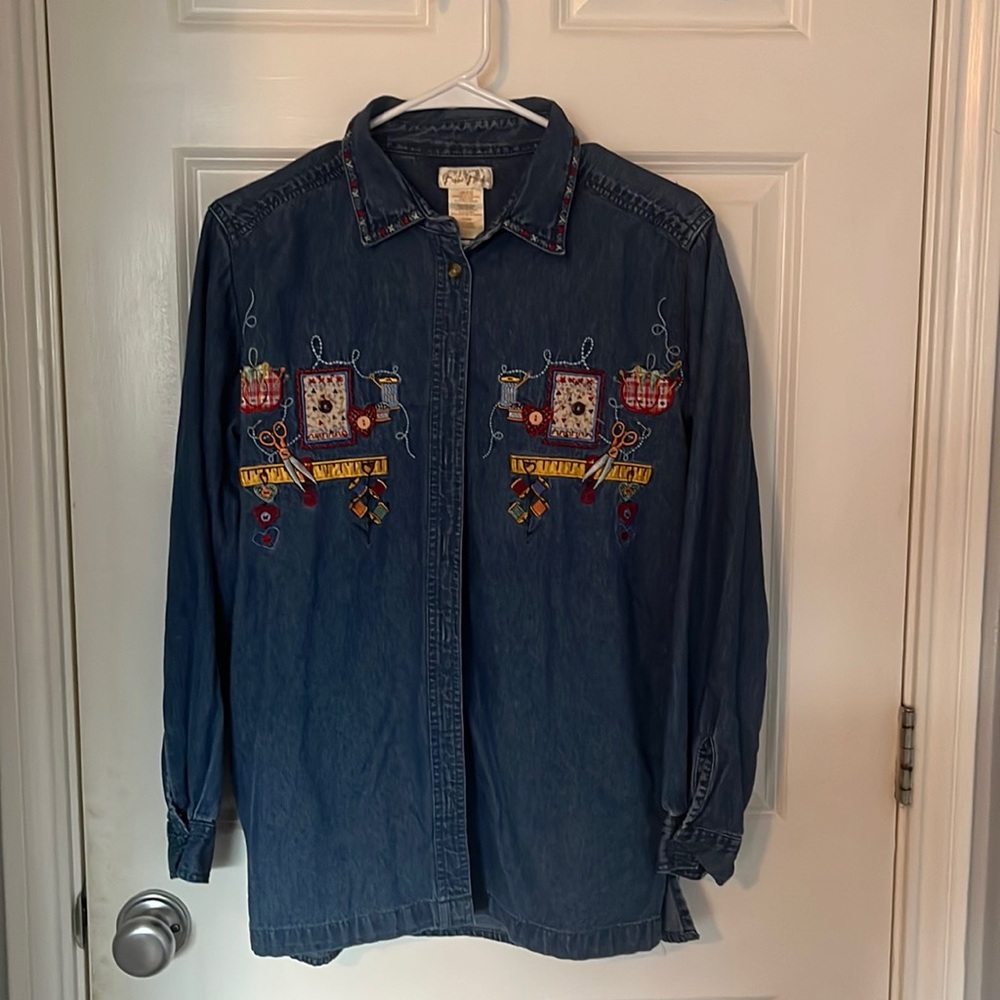 Women’s Denim Shirt w/ Stitch designs on Chest